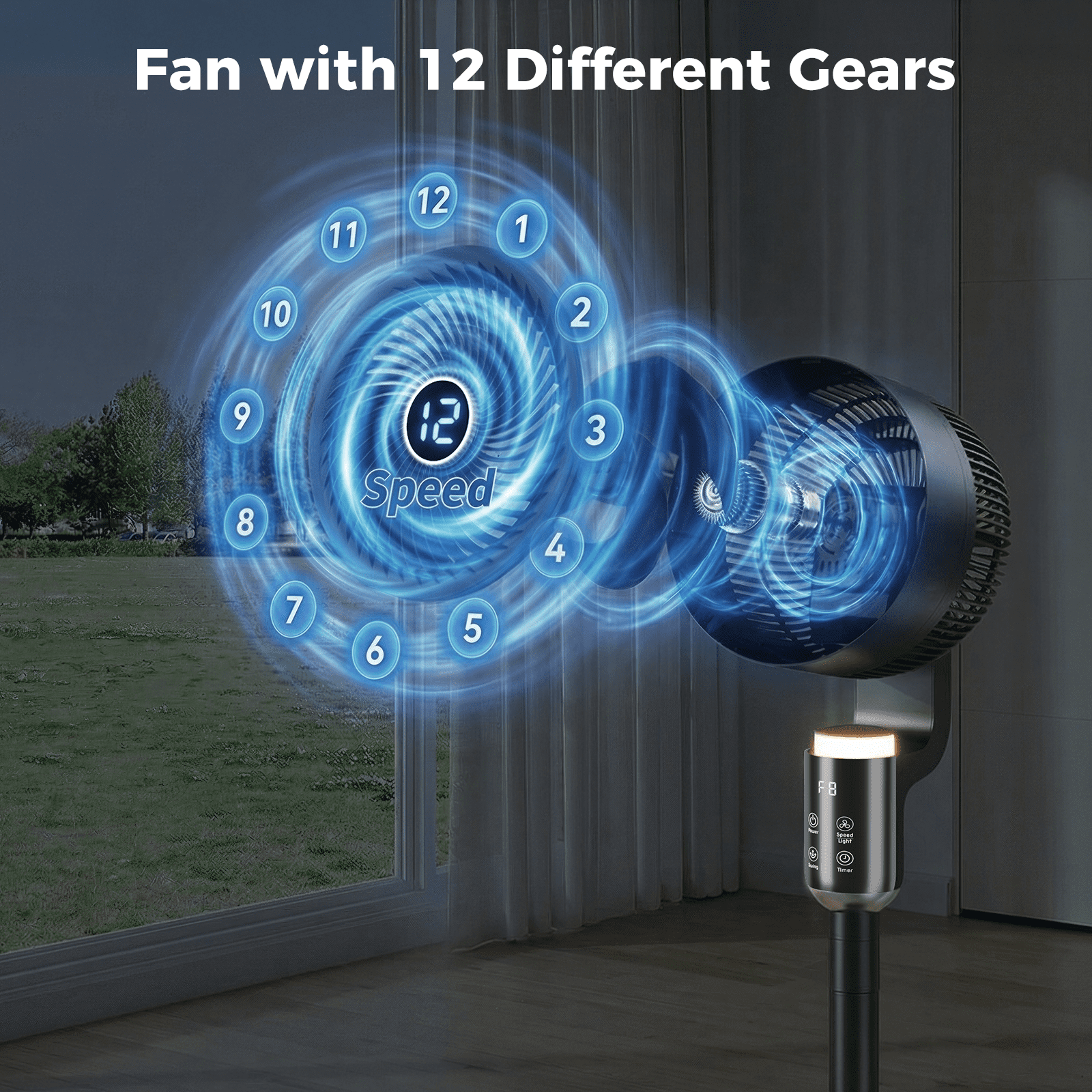 Pedestal Fan for Bedroom, Air Circulator Fans with Remote & RGB Light, 120° Horizontal + 90° Vertical Oscillating, 12 Speeds, 12H Timer, for Home