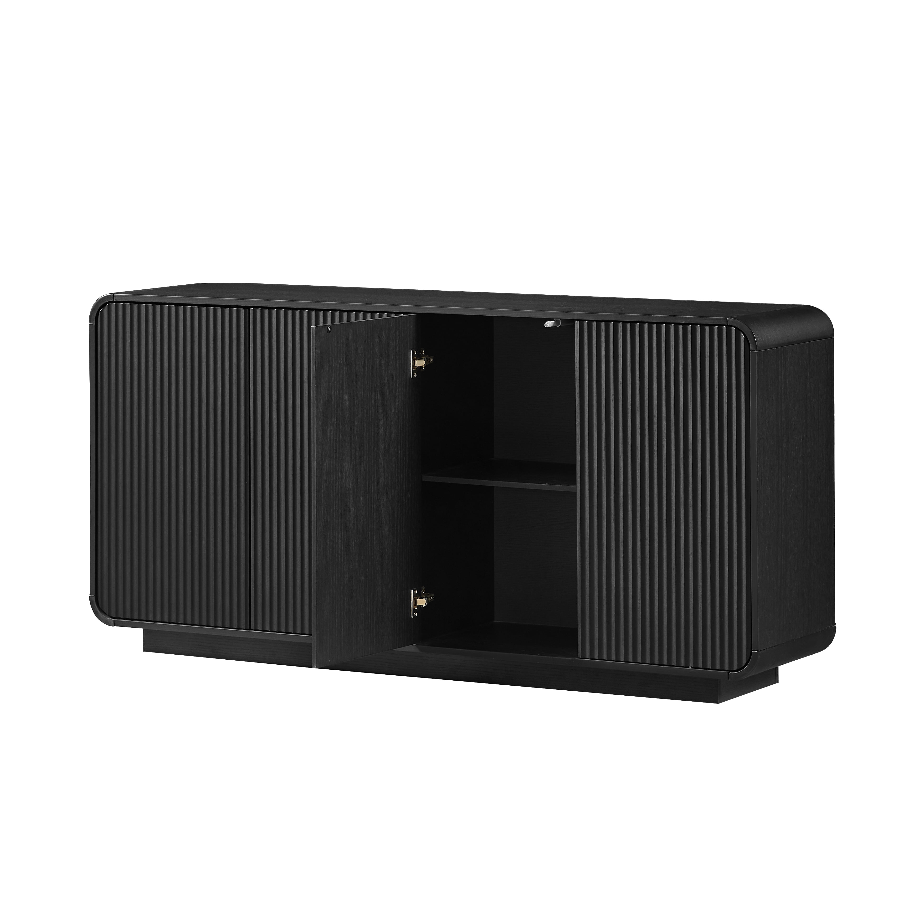 Buffet Sideboard Cabinet 64.6 Inch, Modern Vertical Fluted Entryway Cabinet with Soft-Close Doors, Waterproof Storage Cabinet for Living Room and Kitchen, Black
