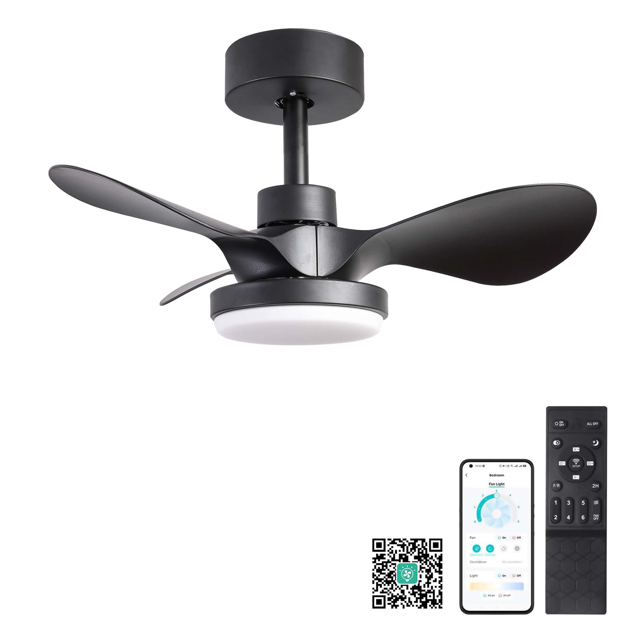 Miniyam 24" Small Ceiling Fan with Light Remote Control, Modern Low Profile black Ceiling Fan, 6-Speeds Quiet Reversible DC Motor for Bedroom, Kitchen