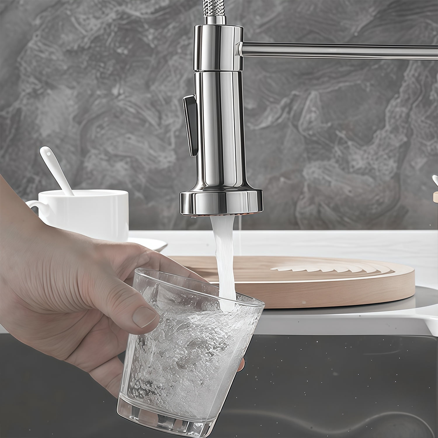 Kitchen Faucet Water-Saving Shower Head Accessory Trumpet-Shaped Button-Type Switching Anti-Splash Aerator Universal G1/2 Interface 2 Kinds of Water Flow Modes Free Switching