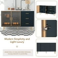 thumbnail image 4 of Wood Accent Buffet Sideboard Serving Storage Cabinet with 2 Amber-yellow Tempered Glass Doors, Marble Sticker Tabletop and Gold Metal Legs & Handles(Black), 4 of 8
