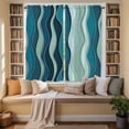 thumbnail image 3 of Teal Ombre Kitchen Curtains, Abstract Art Moire Ocean Waves Light Filtering Window Curtain Panels, 2Pcs Rod Pocket Window Treatments Set for Living Room Bathroom Bedroom 42x63 Inches, 3 of 9