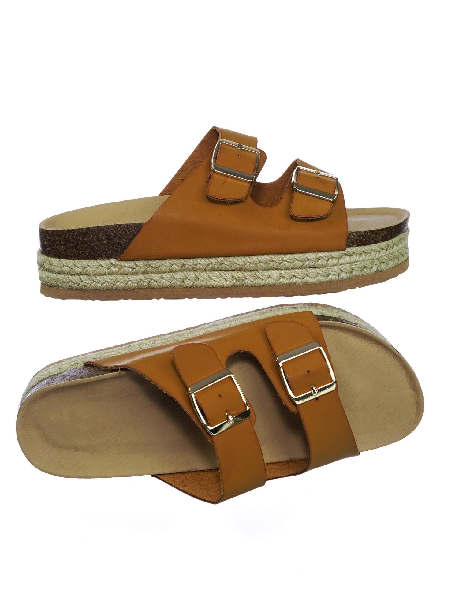 Atarah03 Vintage Molded Footbed Cork & Espadrille Flatform Slide Sandal