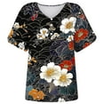 thumbnail image 4 of Uaswgudfs Women's V-Neck Floral Short Sleeve Blouse: Button Accents & Side Slit Detail for Oriental-Inspired Summer Casual TopsBlackL, 4 of 5