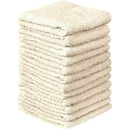 Beauty Threadz Fast Drying, Extra Absorbent, 100% Terry Cotton Washcloths, Cream - 500 GSM Quality - Pack of 24
