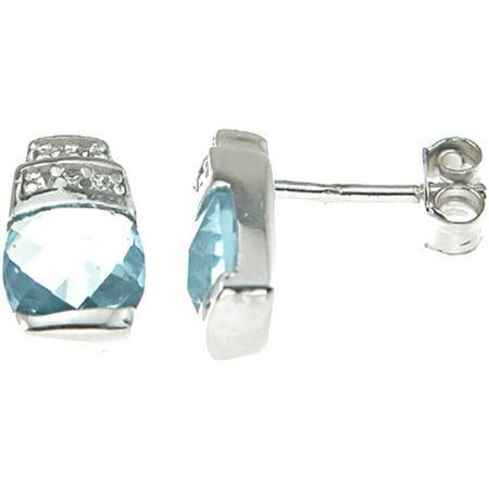 Plutus Simulated Topaz or Simulated Lavender Crystal Sterling Silver Rhodium-Finish Cushion-Cut Fashion Earrings