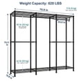 thumbnail image 7 of LEDREM Clothing Rack with Adjustable Shelves & Hanging Rails, Heavy-Duty Garment Rack, Freestanding Portable Wardrobe, Hooks, Ink Black, 7 of 7