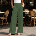 thumbnail image 2 of Women Wide Leg Pants High Waisted Dress Work Trousers Pleated Button Business Casual with Pockets Army Green S(S), 2 of 8