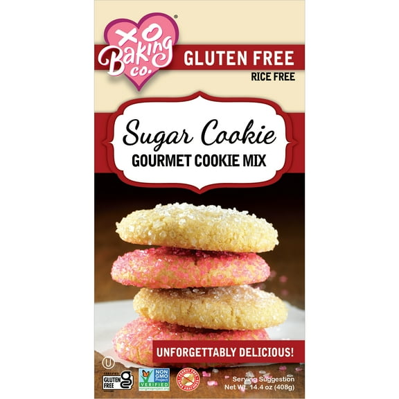 XO Baking Co. Gluten Free Sugar Cookie Gourmet Cookie Mix; Non-GMO; Kosher; Rice Free; Dairy Free; Soy Free; Peanut Free; No Preservatives; No Artificial Flavors or Colors, 14.4oz
