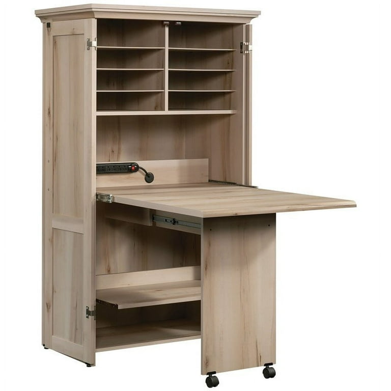 Space Saving Solid Wood Folding Armoire Desk with Storage Cabinet .