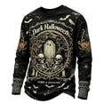thumbnail image 6 of Broave Men Vintage Dark Halloween Graphic Crewneck Long Sleeve Shirt, Skeleton Tombstone Pumpkin Bat Print Casual Pullover Top, Gothic Bones Halloween Outfit for Men, 6 of 8