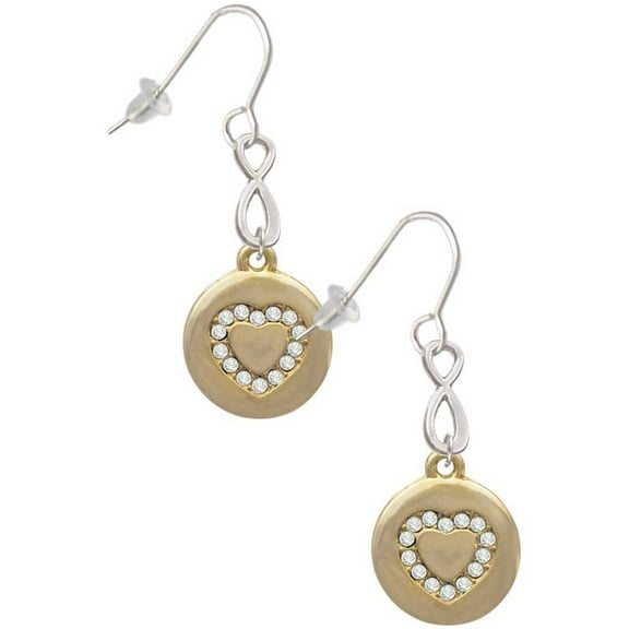 Delight Jewelry Goldtone Disc with Crystal Heart Silver tone Infinity French Earrings