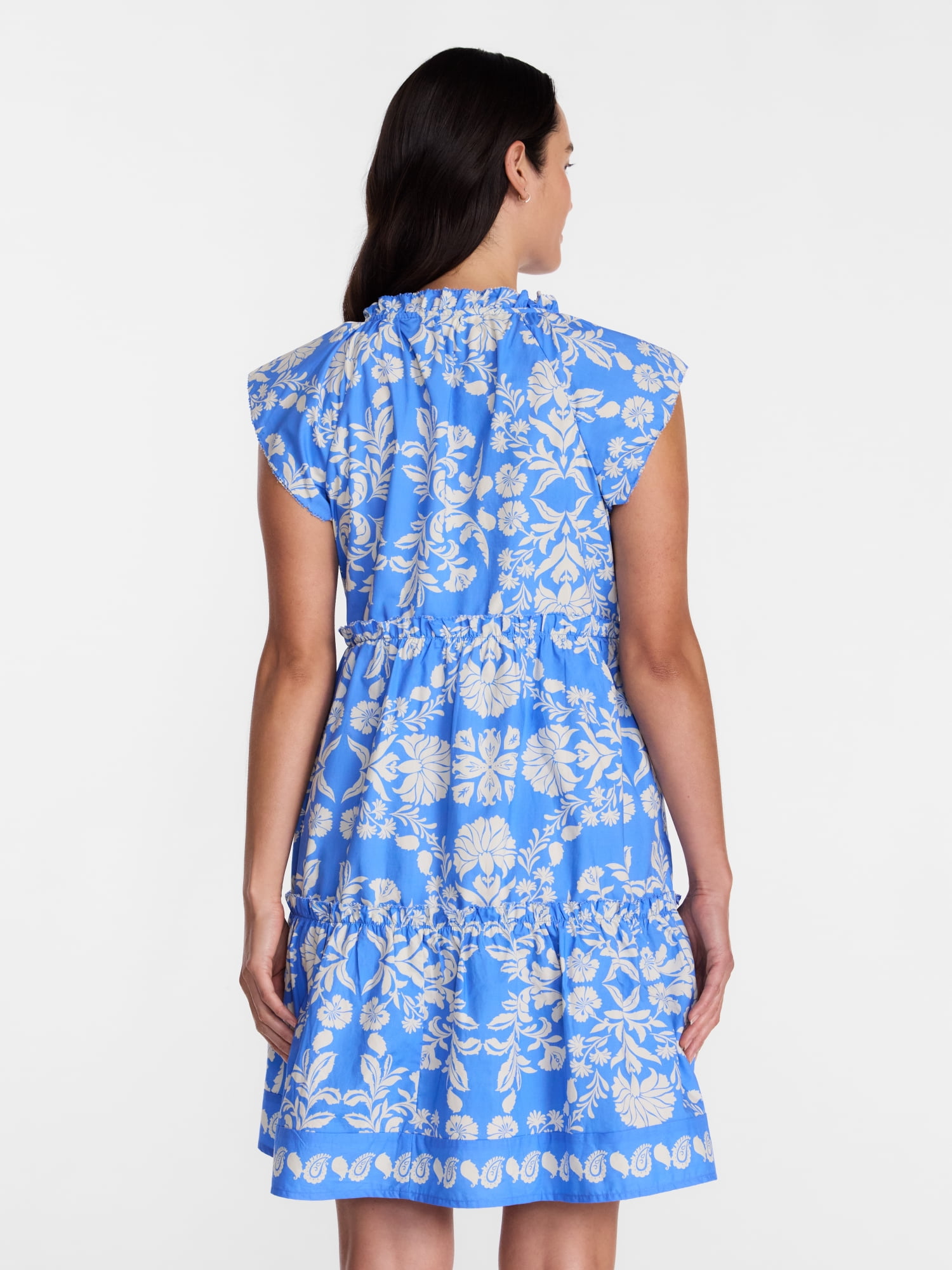 Time and Tru Women's and Women's Plus Tiered Cotton Mini Dress with Flutter Sleeves, Sizes XS-4X