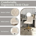 thumbnail image 4 of Velvet Swivel Office Desk Chair with Wheels, Height Adjustable Task Chair with Gold Base, Upholstery Makeup Vanity Chair with Button Tufted Back for Teens Women Girls, Beige, 4 of 17