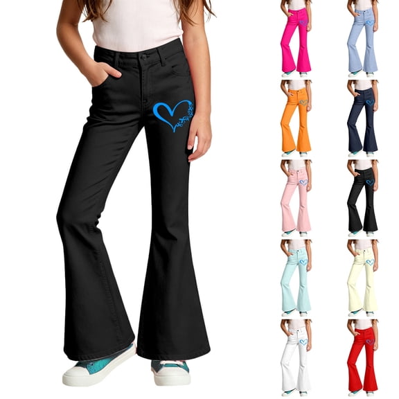 TGPMGRZ Girls Flare Leggings Full Length Bell Bottoms Legging Lightweight Joggers (Heart, Girl, 15-16 Years, Beige)
