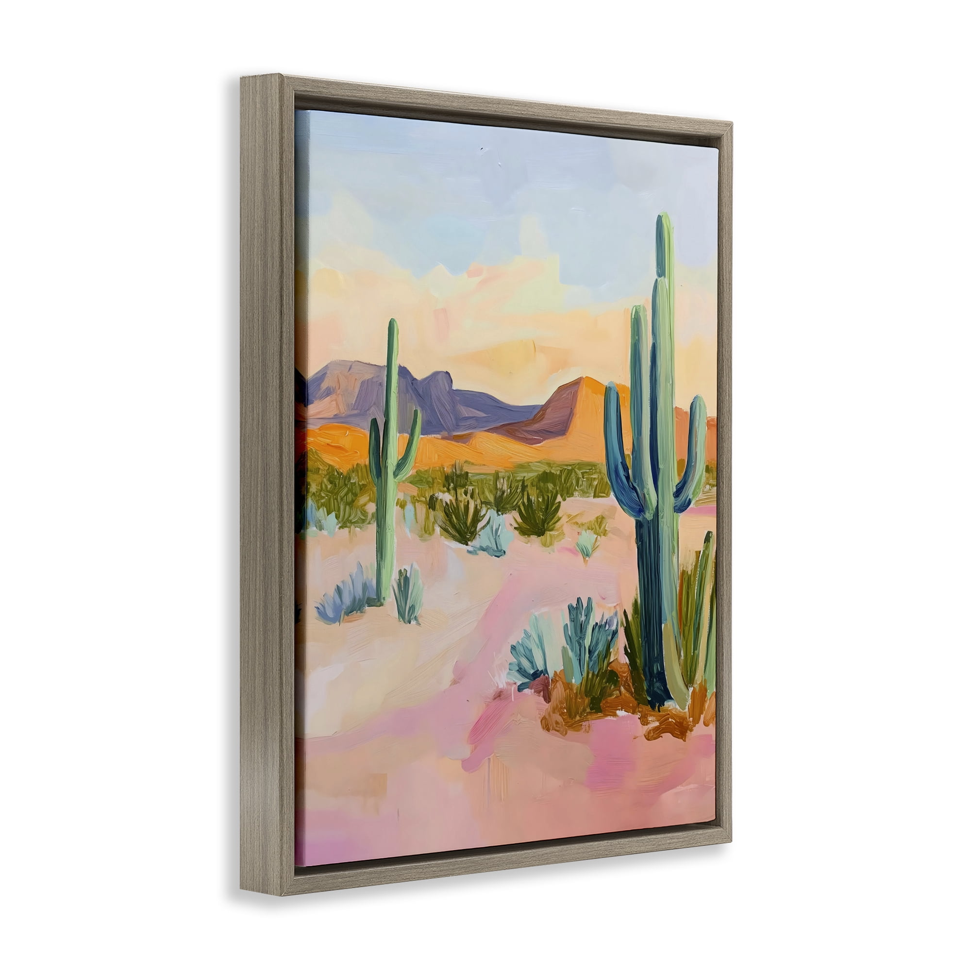 Stupell Industries Cactus Desert with Soft Sunset Brown Framed Floater Canvas Wall Art, design by The Prints Vibe