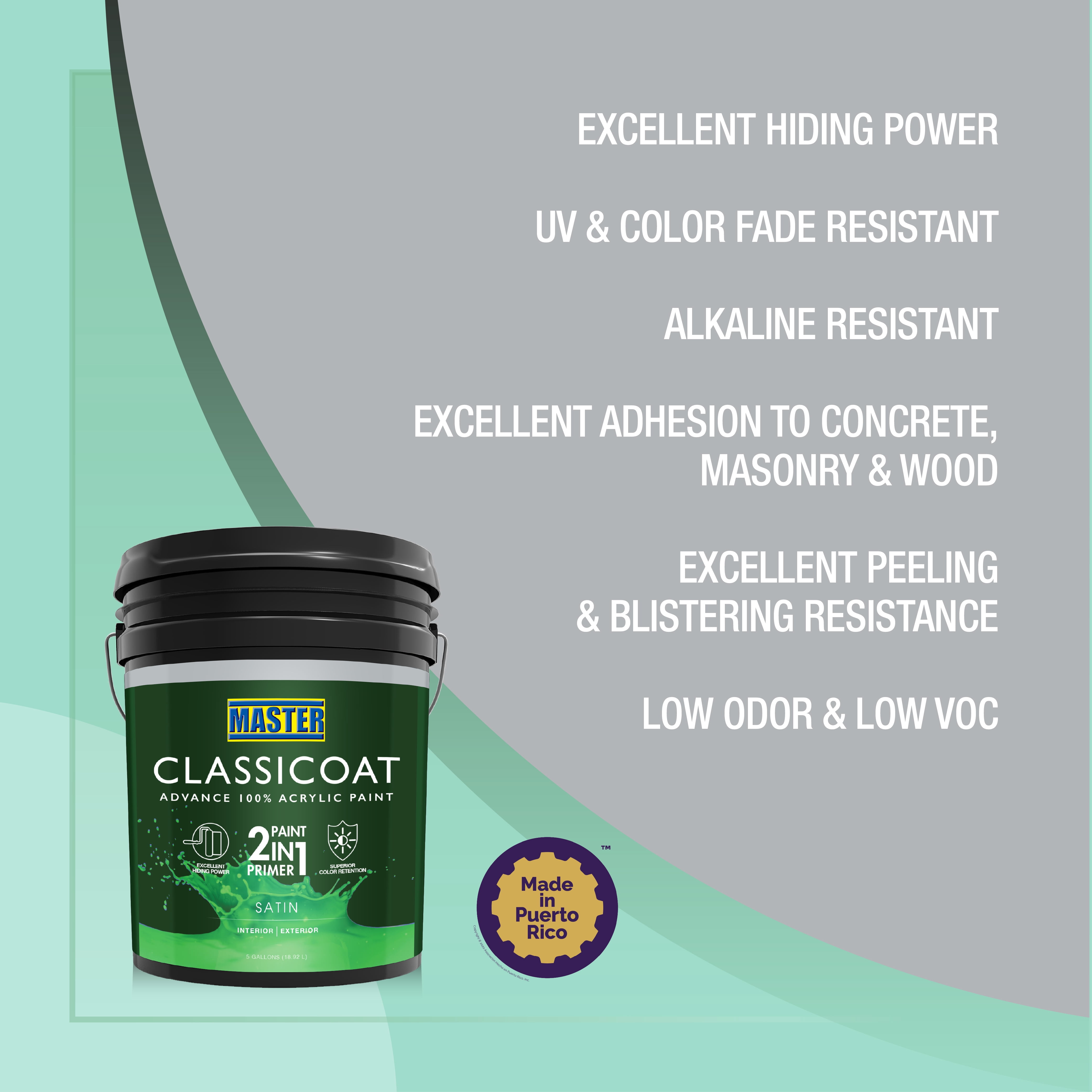 Master Classicoat 2in1 Paint and Primer Interior/Exterior Satin, White, 5 gal
