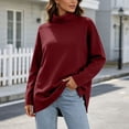 thumbnail image 7 of Vynhevius Women Plus Size Tunic Top Solid Turtleneck Long Sleeve Side Slit Casual Loose Blouse, 7 of 7