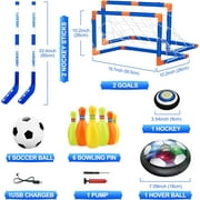 Carsky Hover Soccer Ball Set, 3-in-1 LED Soccer Hockey Bowling Set Indoor/Outdoor Toys, Gifts for 3 4 5 6 7 8+ Years Boy Girl