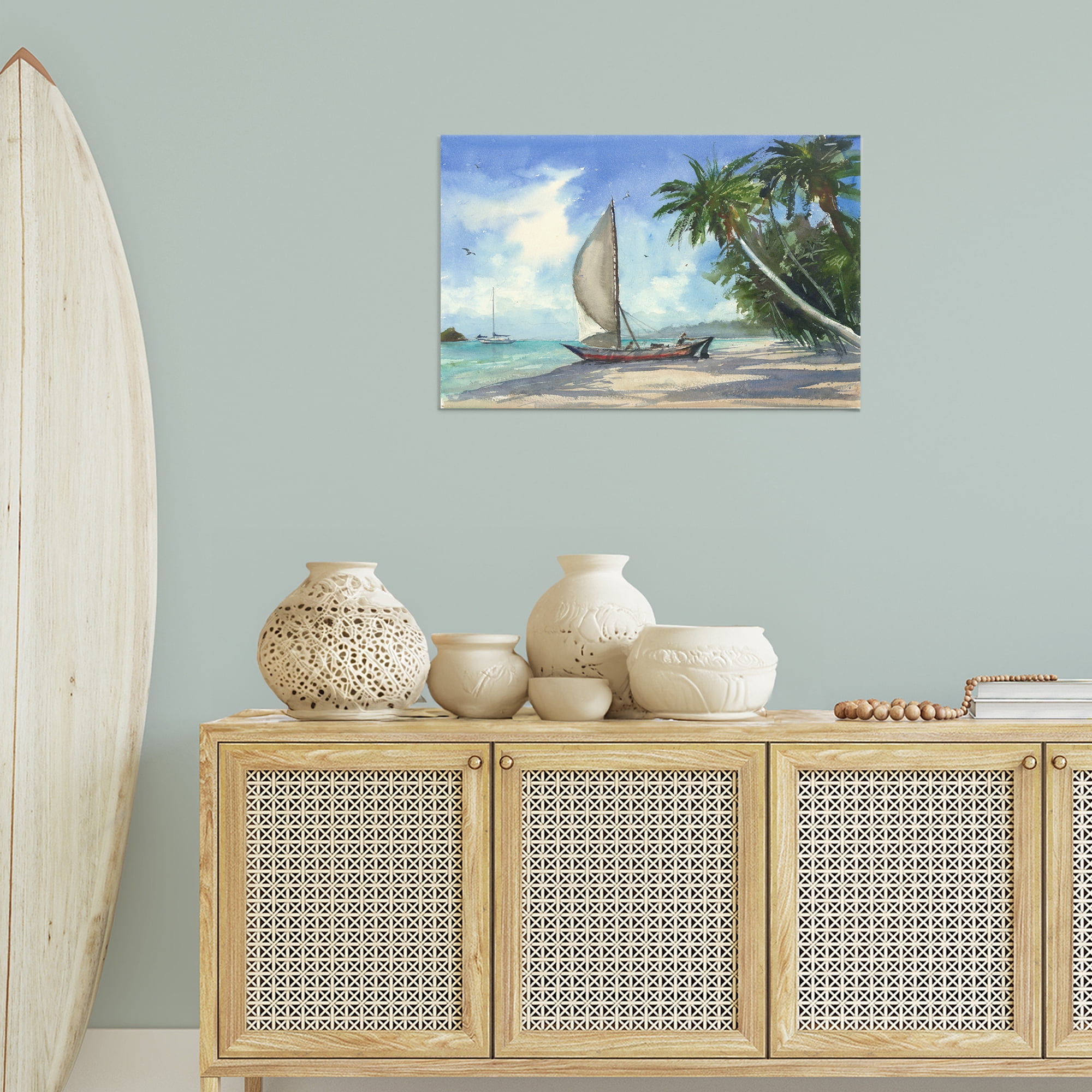 Stupell Industries High & Dry Boat on Shore Nautical & Beach Painting Wrapped Canvas Art Print Wall Art, 30 x 20