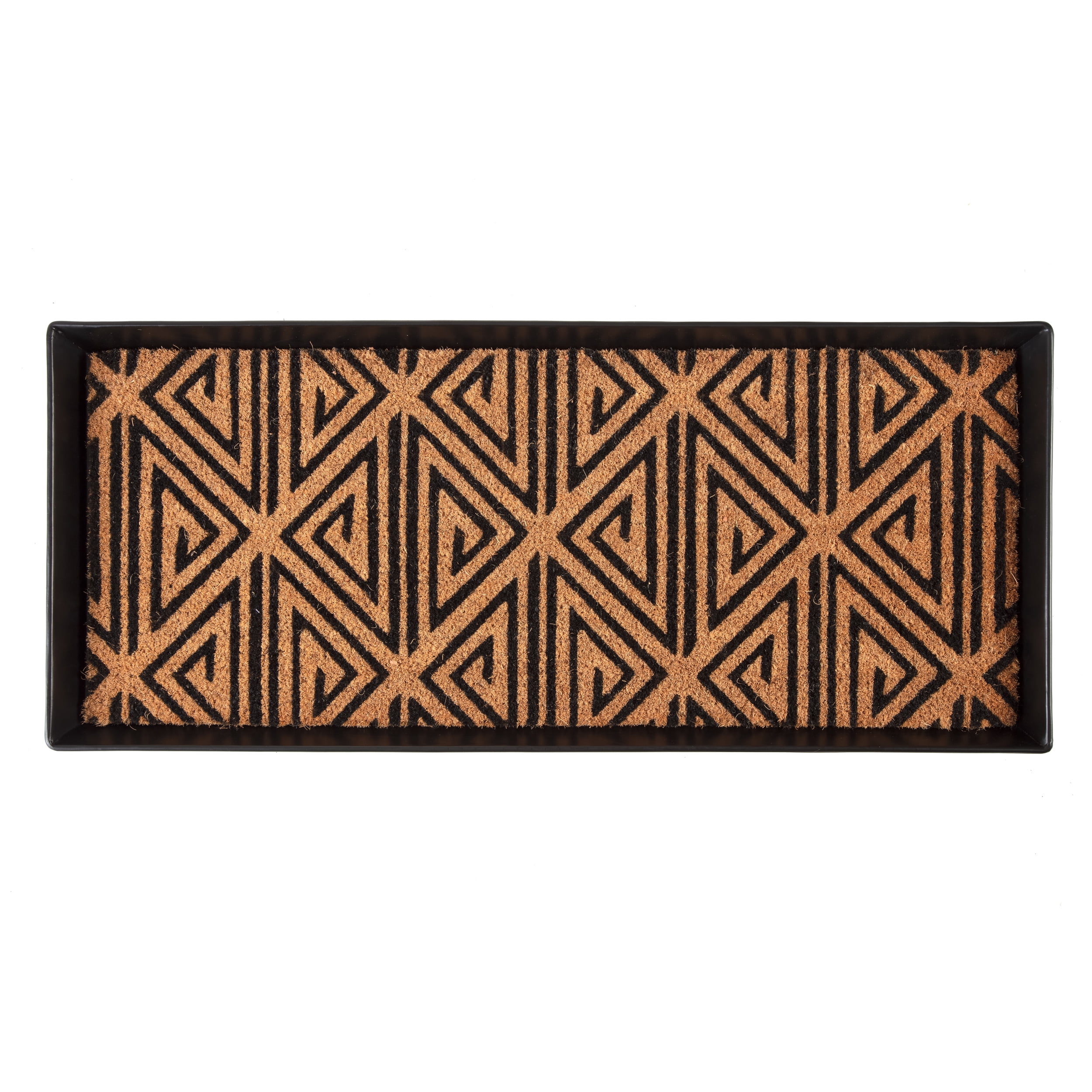 Black Metal Boot Tray with Tan & Black Tribal Coir Insert