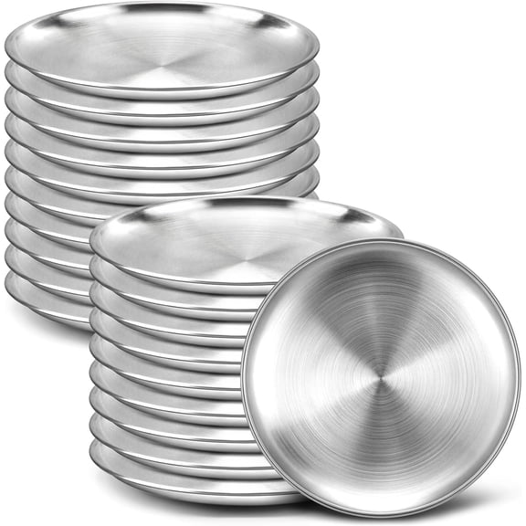 4 Pack Stainless Steel Dinner Plates – 6.7 Inch Reusable Metal Plates, Lightweight Unbreakable Camping Plates for Kitchen, Picnic, BBQ & Outdoor Dining