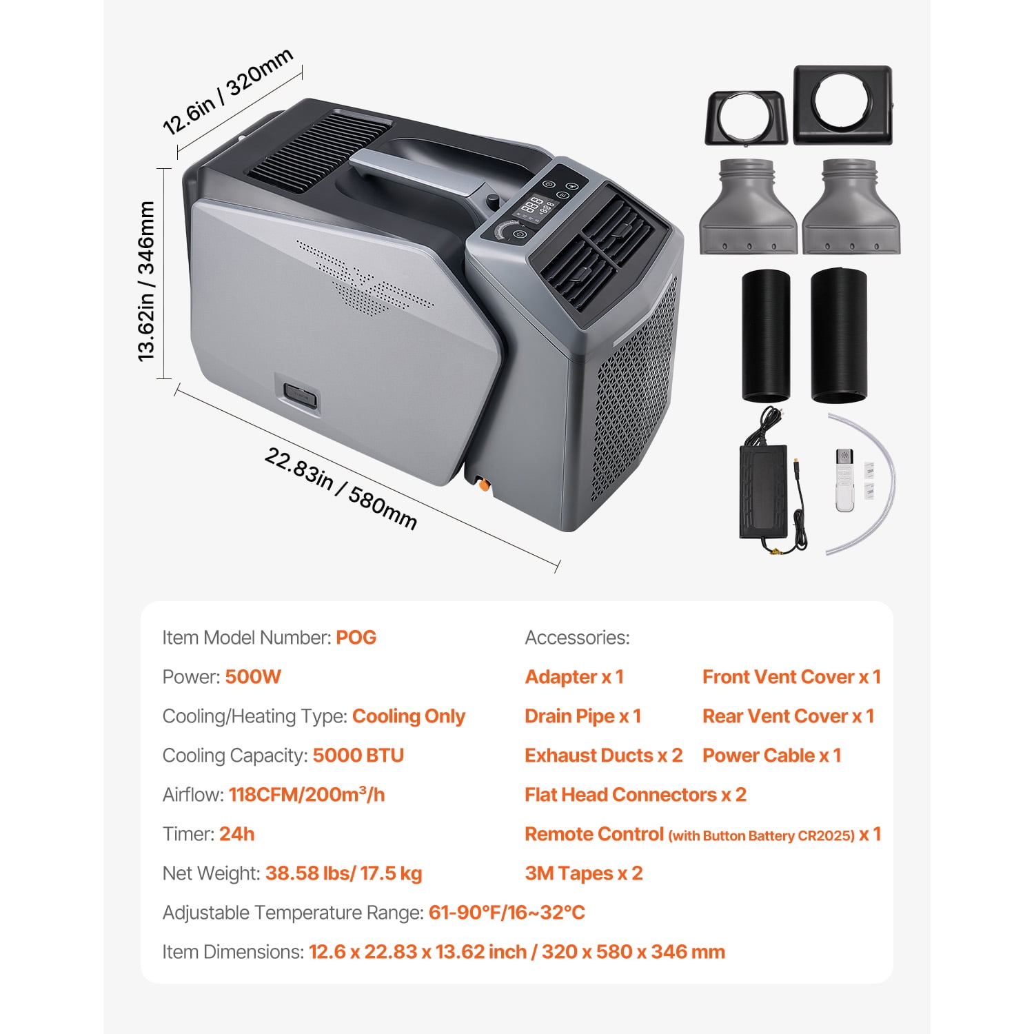 KFFKFF Mobile Air Cooling System, 5000 BTU Tri-Speed Climate Control Device with 24H Scheduler, Air Mobile AC Tunable from 16-32℃, Harmonious with AC/DC for External Tent Camping