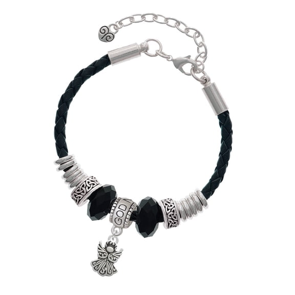 Delight Jewelry Silvertone Small Angel Godmother Celtic Knot Leather Bead Bracelet, 7" 2" Extender