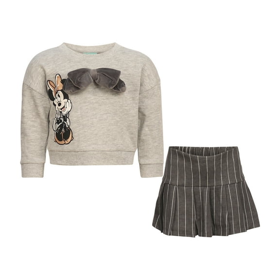 Disney Clothes Minnie Mouse Baby Girls 2-Piece Skirt Set – Long Sleeve Top & Plaid Skirt Outfit Set (12M–24M)