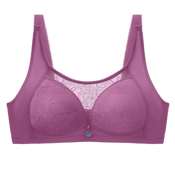 Bigersell T Shirt Bra Women Solid Color Comfortable Hollow Out Bra Underwear No Underwire Tall Size Females Sports Bra, Style 7998, Purple 46B