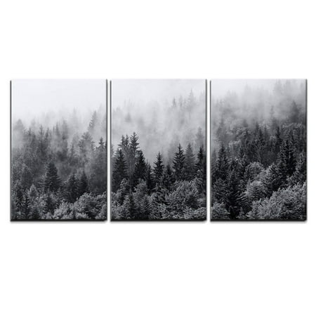 Wall Art Of Trees wall26 - 3 Piece Canvas Wall Art - Misty Forests of Evergreen Coniferous Trees in an Ethereal Landscape - Modern Home Decor Stretched and Framed Ready to Hang - 16