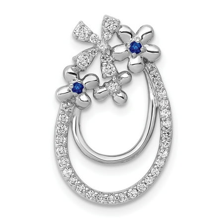 KIOKORI 14K White Gold Diamond and Sapphire Flower Chain Slide Pendant 1/4-Carat