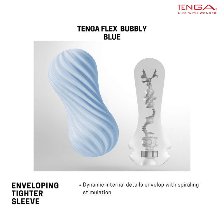 TENGA Flex Bubbly Blue Male Reusable Masturbator/ Stroker w/Drying Stand