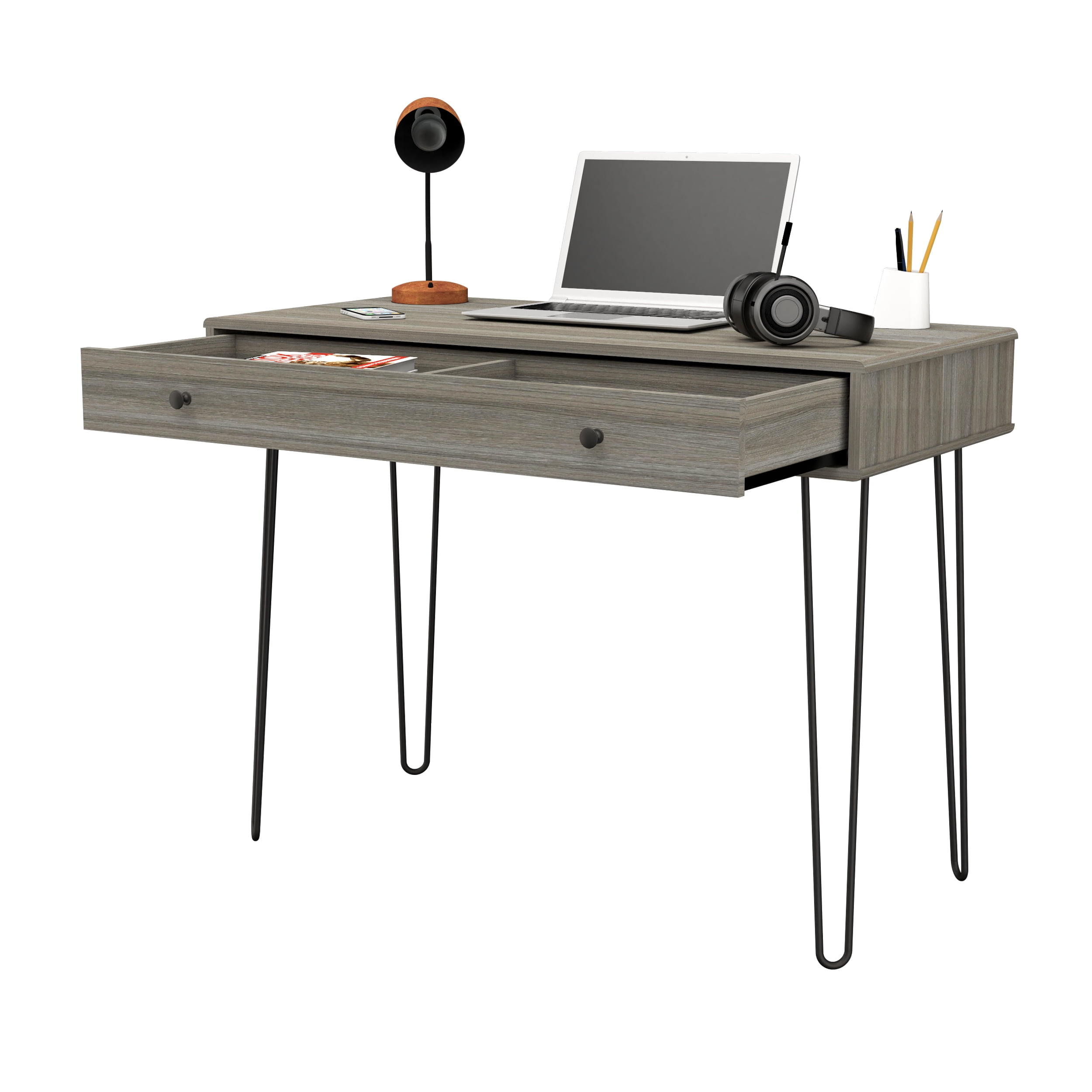Inval traditional smoke oak 2024 inval computer desk and hutch