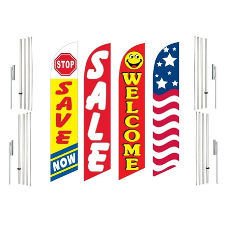4 Swooper Flags With 4 Pole Kits Save Now Sale Welcome USA