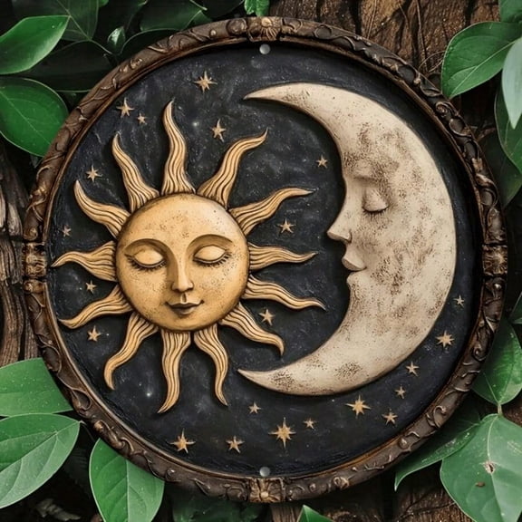 HELLOYOUNG Vintage Metal Sun Moon Eye Sign Gothic Wall Art 8x8 Inch Tin Decor for Bedroom Living Room Garden Man Cave Unique Halloween Decoration