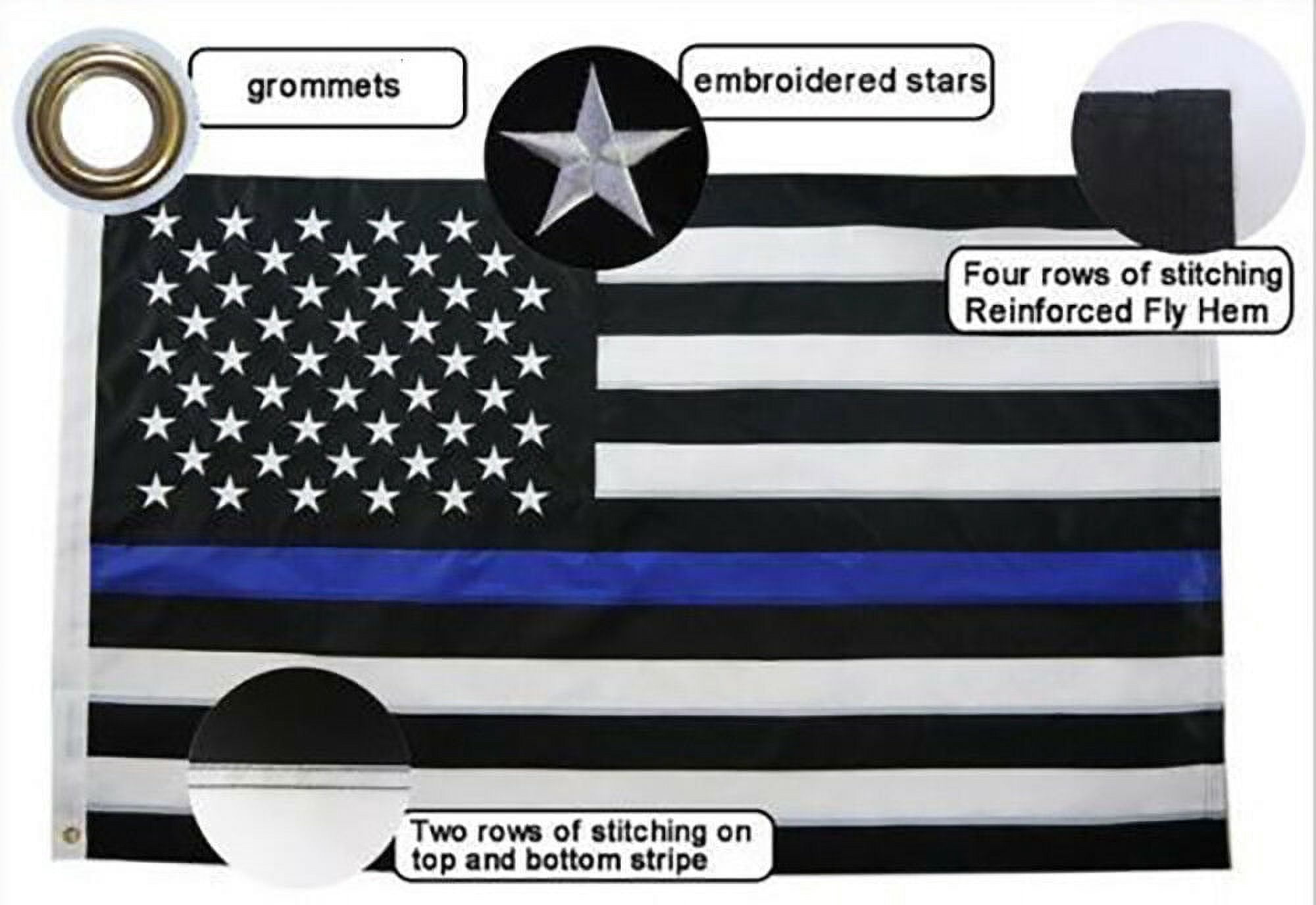 3X5 USA Thin Blue Line American Flag 3x5 Foot Flags, Embroidered Stars 210D