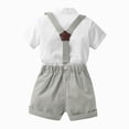 thumbnail image 4 of Baby Boy Outfits Toddler Boy Clothes formal with Bowtie Overall Short Pants Gentle Wedding Set Trendy Summer Clothes Grey 3-4 Years, 4 of 7
