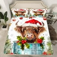 thumbnail image 2 of Manfei Marry Christmas Twin Sheet Sets,Farm Highland Cattle Twin Fitted Sheet,Red Berry Xmas Flower Flat Sheet For Boys Kids,Super Cozy Room Decor,3pcs, 2 of 7