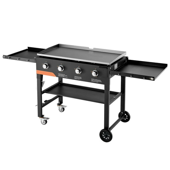 KFFKFF 36-Inch Gas Griddle with 4 Burners, Foldable Flat Top Grill with Wheels, 60000 BTU Outdoor Propane Griddle for Cooking, Grilling, Stir-Frying, and BBQ, Pulse Ignition System