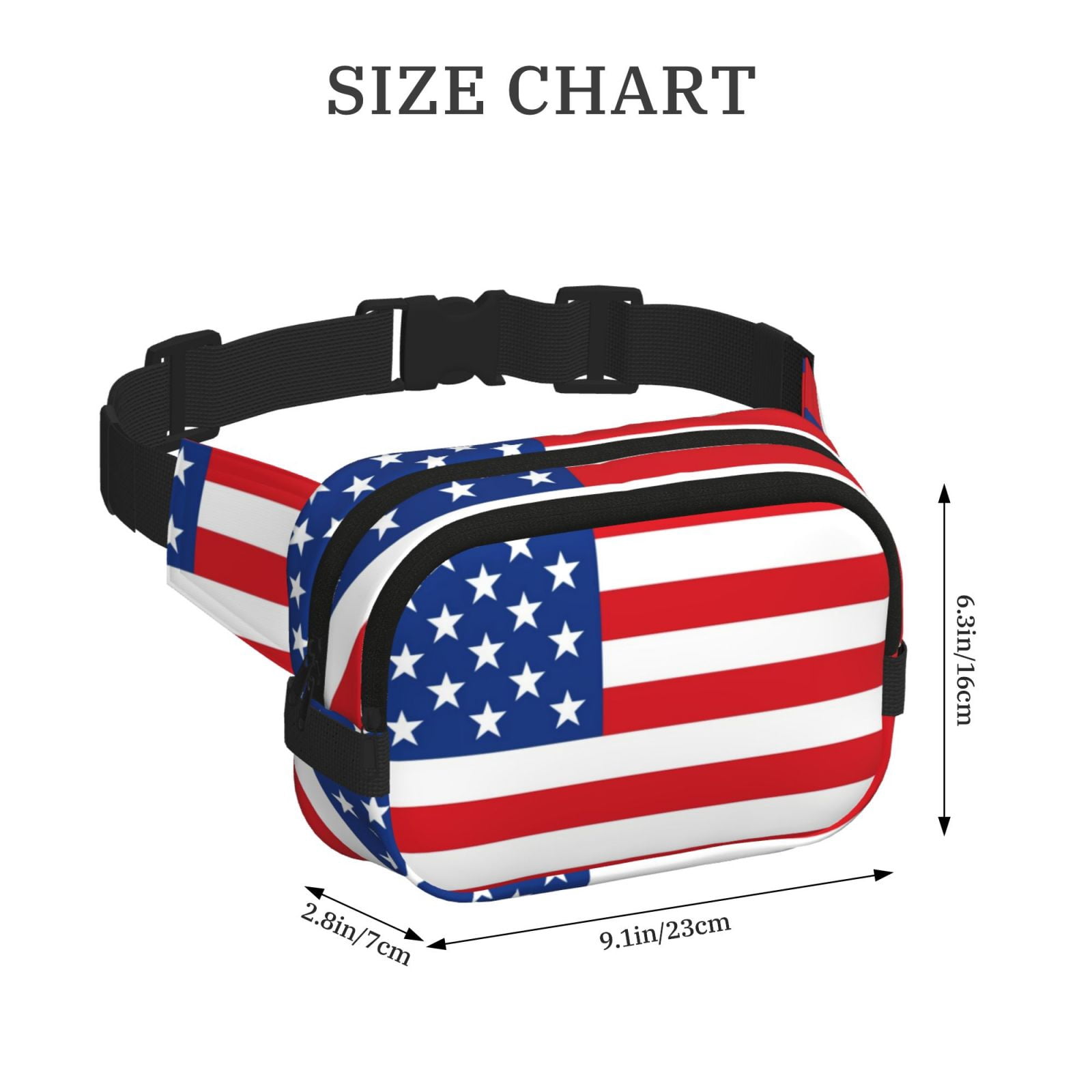Picia America Flags3 Print Square Double-Layer Waist Bag Mini Adjustable Waist Belt Bag Exercise Running Travel Hiking