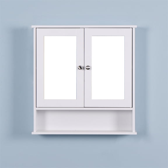 22"W Wall Mounted Bathroom Cabinet, Over The Toilet Wall Storage Cabinet, with 2 Mirror Doors, Open Compartment and Adjustable Shelf, Hanging Bathroom Wall Cabinet Organizer for Laundry Room, Kitchen