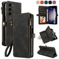 thumbnail image 2 of Solennerer Compatible with Samsung Galaxy S24 Case Wallet with RFID Blocking Card Holder for Women Men, PU Leather Magnetic Snap Flip Zipper Strap Wallet Phone Case Fit for Galaxy S24 5G 6.2", Black, 2 of 9