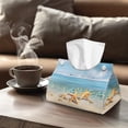 thumbnail image 4 of COEQINE Tissue Box Cover PU Leather Rectangular Facial Paper Organizer Facial Tissue Dispenser Modern Decorative for Kitchen Bathroom Living Room Office Desk, Beach Starfish Blue Sky, 4 of 7