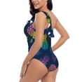 thumbnail image 4 of Salouo Abstract Bright Pineapple Fruit Retro Pattern One Shoulder Ruffled One Piece Swimsuit for Women V Neck Swimwear Tummy Control Bathing Suit-XX-Large, 4 of 6