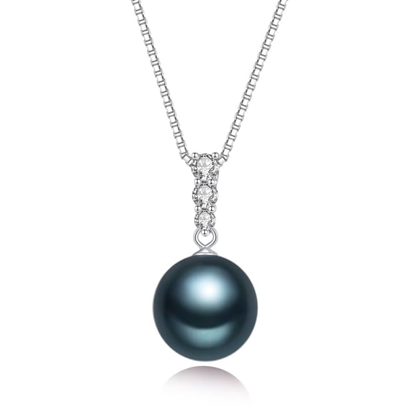 YAMI Tahitian Black Pearl Pendant Necklace, 12-13mm, 925 Sterling Silver, Adjustable 18 2in Chain