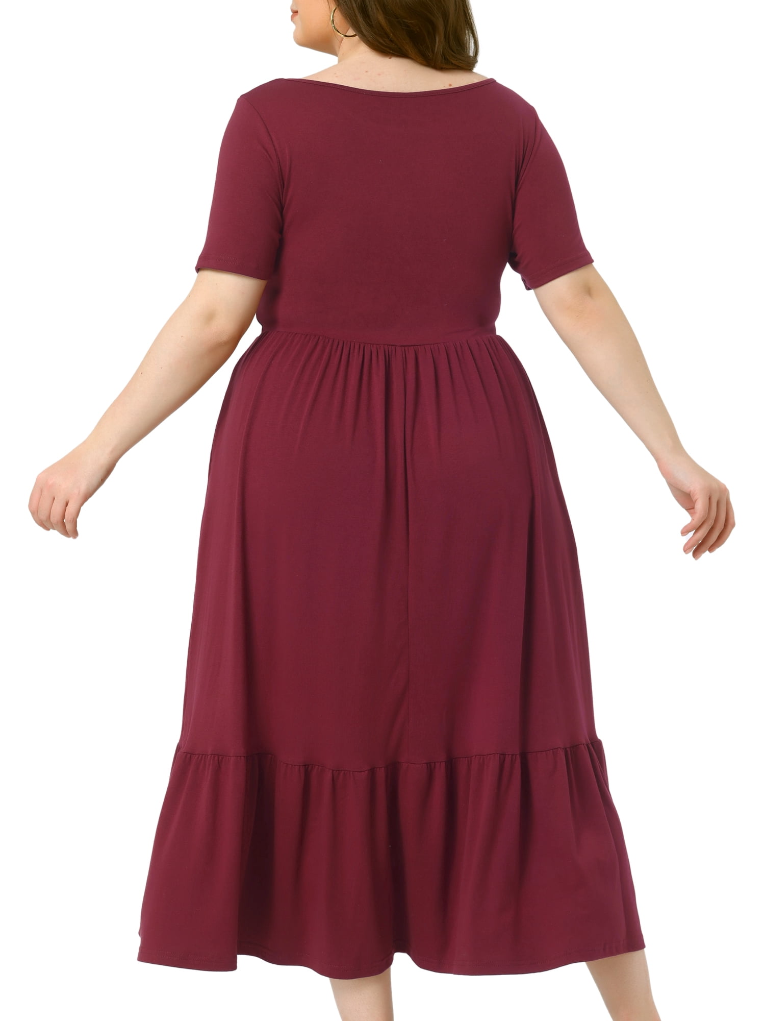 DARING DIVA Plus Size Short Sleeve Crew Neck Flowy Maxi T-Shirt Dress 1X Dark Red