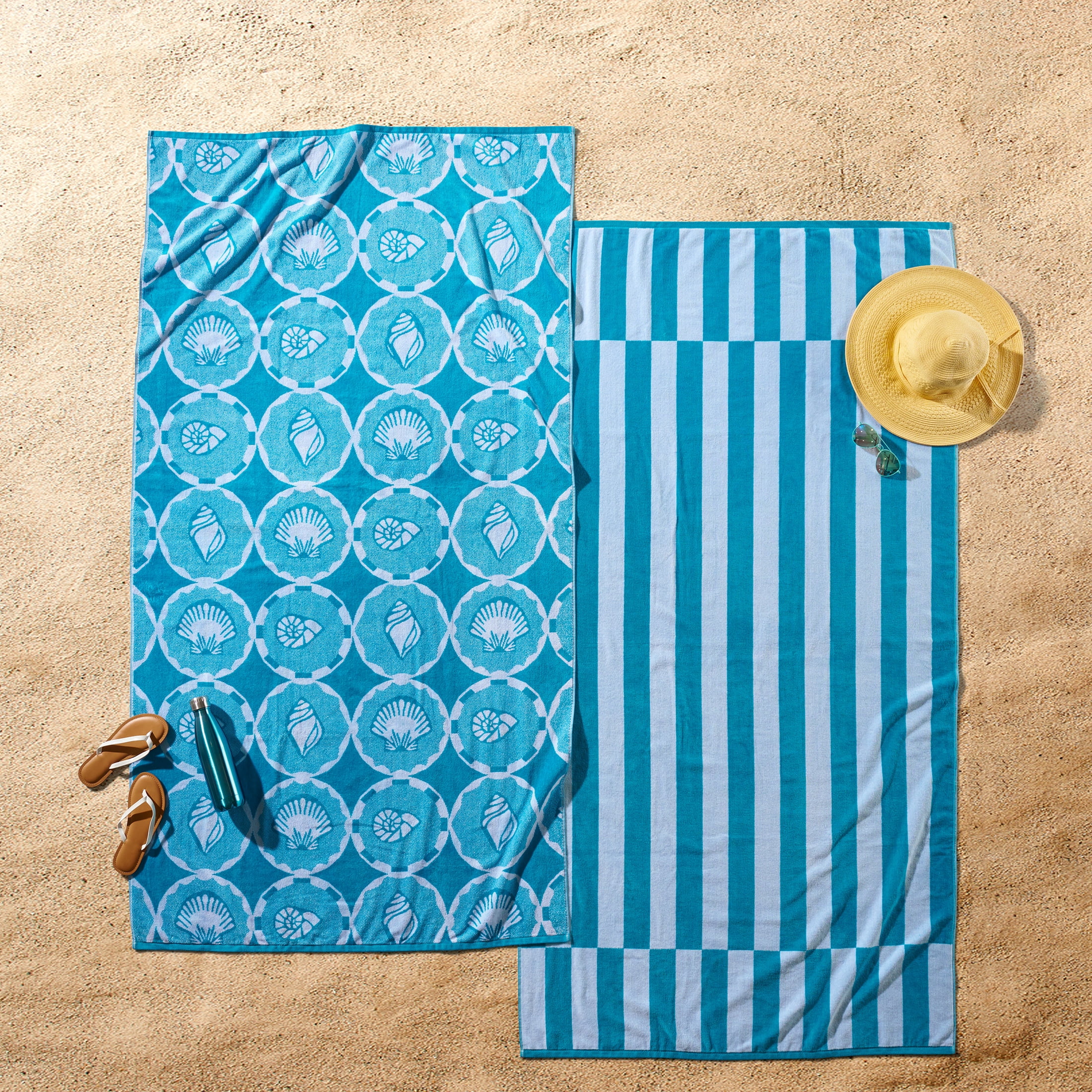 Better Homes & Gardens 2-Pack Beach Towel Bundle, Seashell Tile