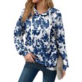 thumbnail image 3 of Hoodies For Women Oversized Winter Cute Sweatshirts Pullover Trendy Fall Clothes, Retro Print Lightweight Design without Pockets for Fall Winter Fashion and Comfort,Blue,L, 3 of 8