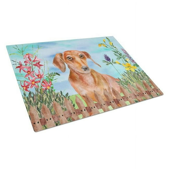 Carolines Treasures CK1269LCB Red Dachshund Spring Glass Cutting Board - Large